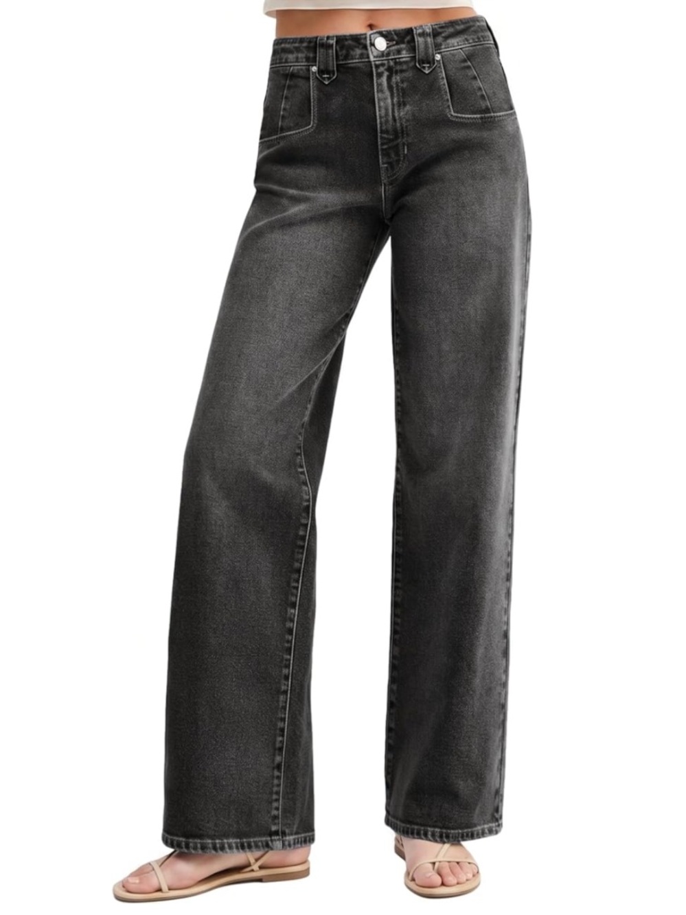 EMMIOL Womens Jeans Straight Leg Mid-High Rise Baggy Denim Pants Black